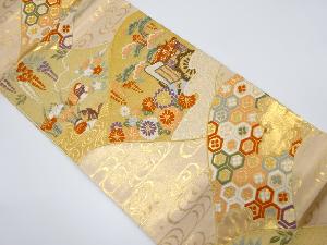 山並に鴛鴦・御所車模様織出し袋帯